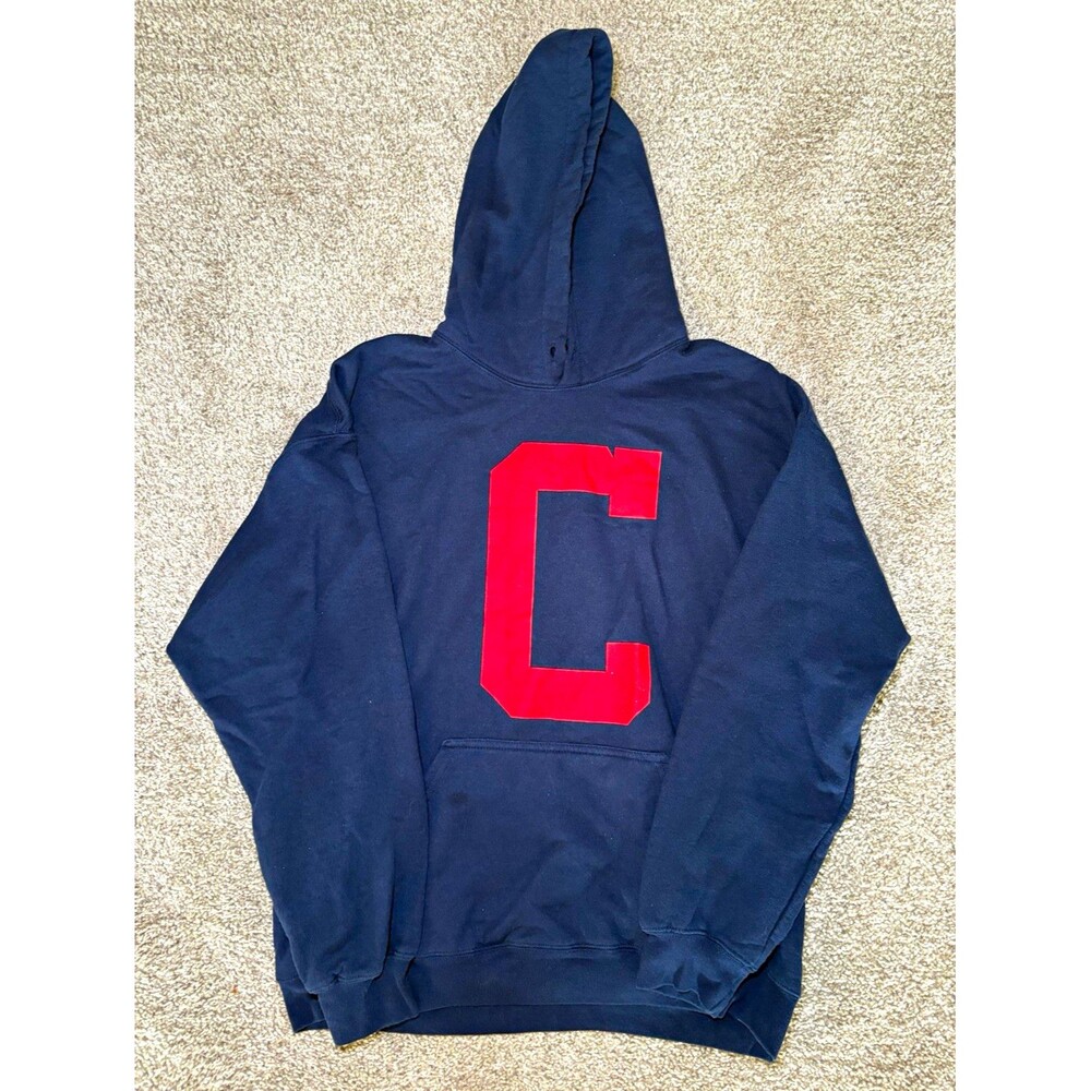 Gildan Heavy Blend Men's Cleveland Navy Fleece Pullover Hoodie Pockets Graphic L